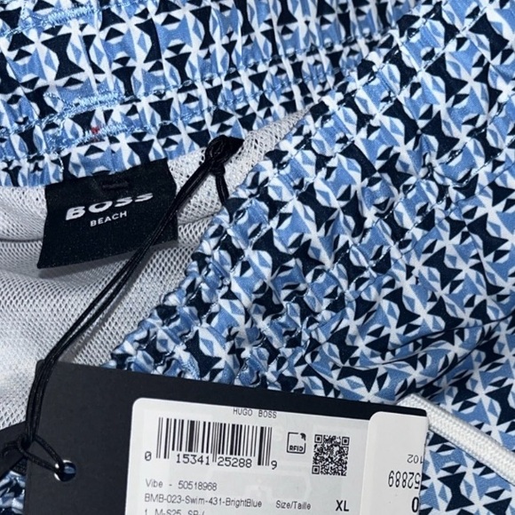 HUGO BOSS Men Vibe W/Unique Intricate Pattern Quick Dry Mesh Lining Swim Trunks - Picture 11 of 16